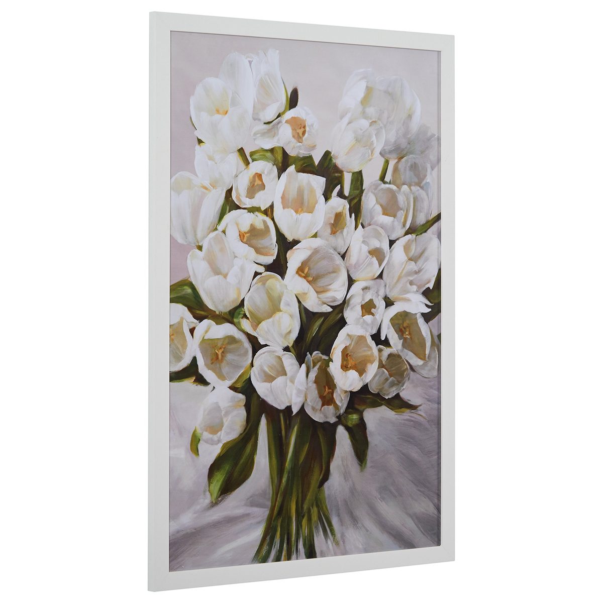Amazon Brand – Stone & Beam Contemporary White Tulip Bouquet Print Wall Art in White Wood Frame, 26" x 38"