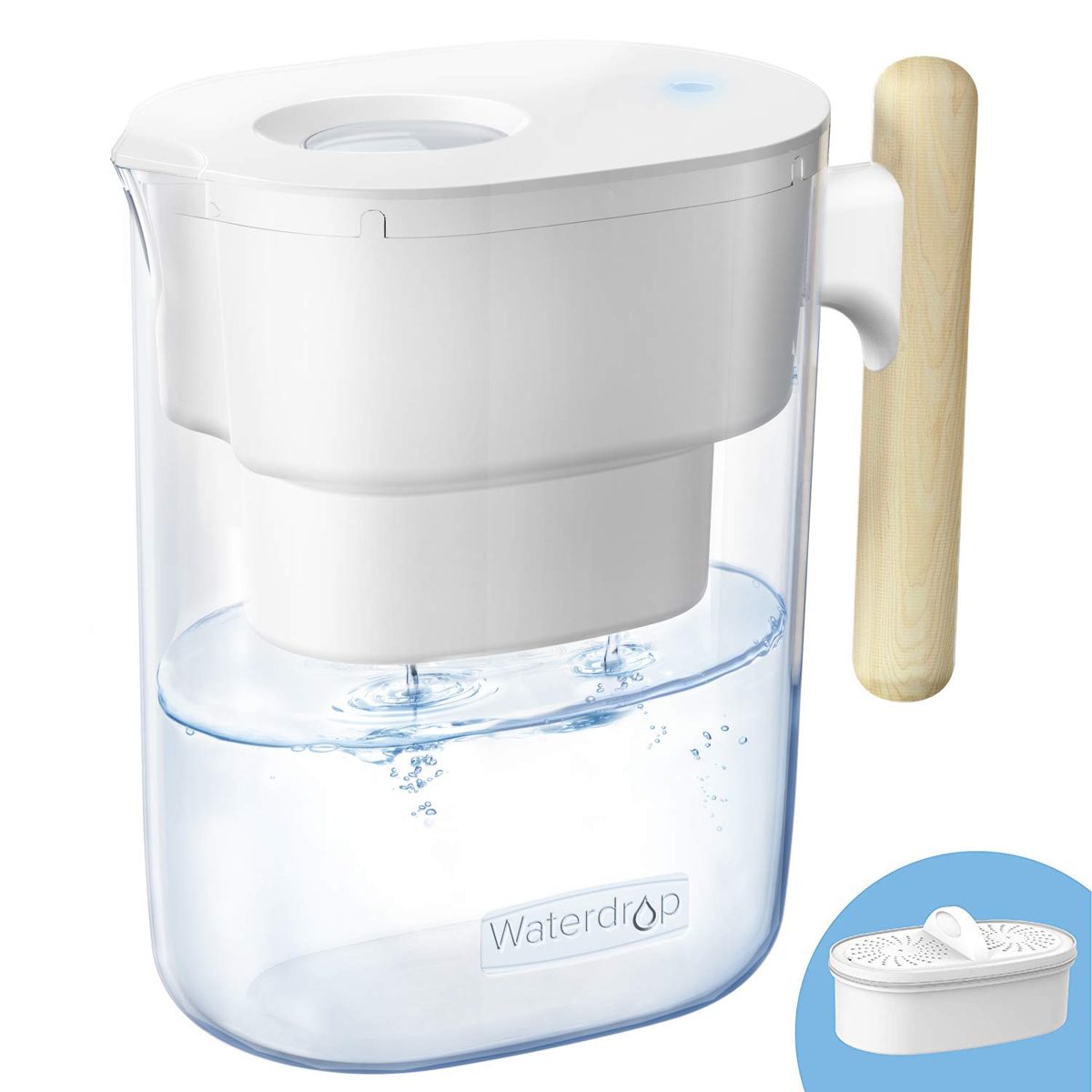 Waterdrop Chubby NSF Certified 10-Cup Water Filter Pitcher with 1 Filter, Long-Lasting (200 gallons), 5X Times Lifetime Filtration Jug, Reduces Lead, Fluoride, Chlorine and More, BPA Free, White