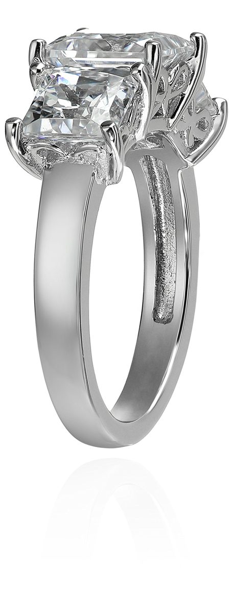Platinum-Plated Sterling Silver Princess-Cut 3-Stone Ring made with Swarovski Zirconia (4 cttw), Size 6