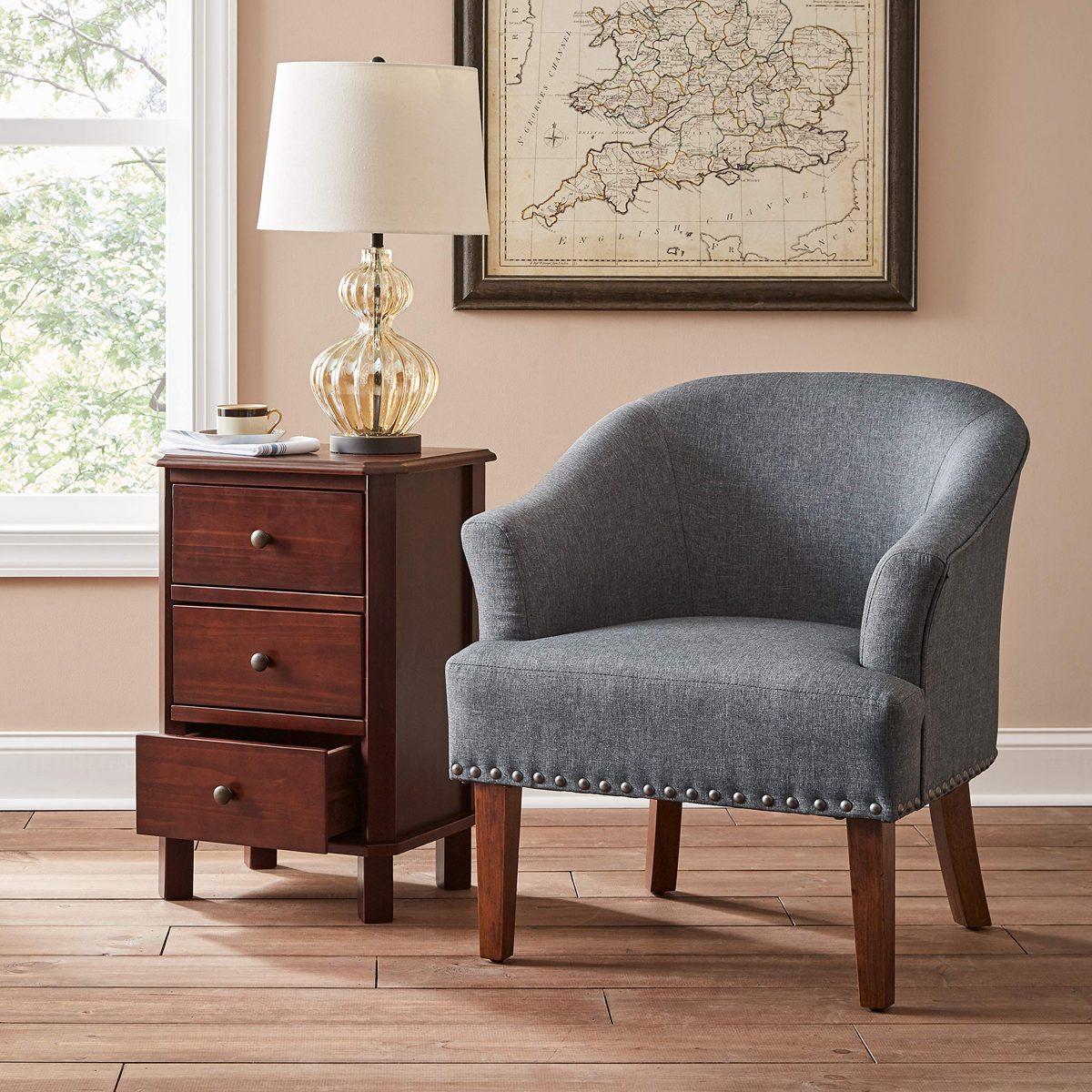 Amazon Brand – Ravenna Home Ryleigh Rounded Mid-Century Barrel Accent Chair, 27.5"W, Charcoal Grey