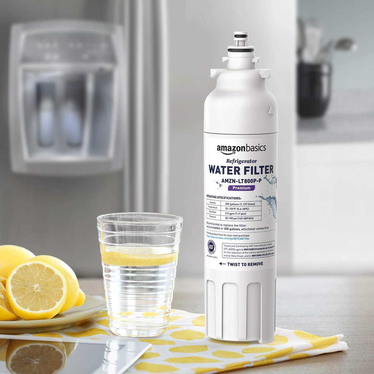 AmazonBasics Replacement LG LT800P Refrigerator Water Filter Cartridge - Premium Filtration (Renewed)