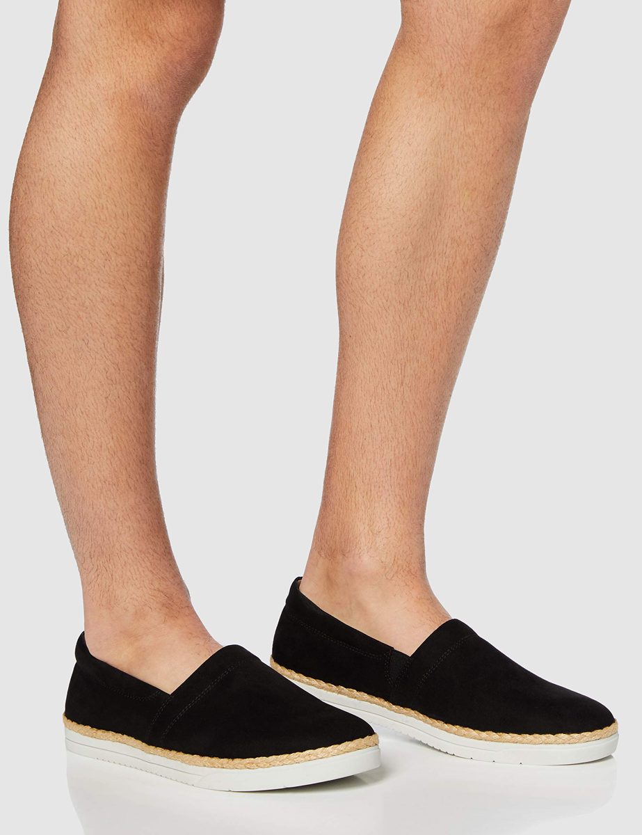 FIND. Men's Jute Slip On Espadrille Wedge Sandal, Black Black, 11 UK