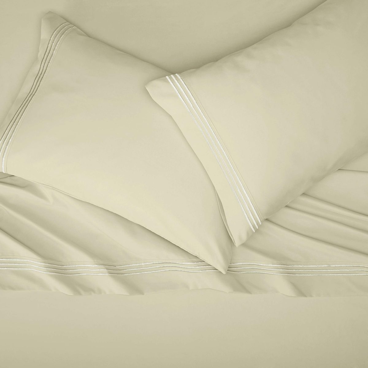AmazonBasics Premium, Easy-Wash Embroidered Hotel Stitch 120 GSM Sheet Set - Queen, Aloe Green