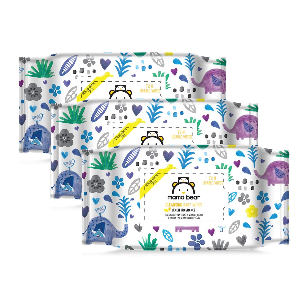 Amazon Brand - Mama Bear Cleansing Baby Wet Wipes, Lemon - 72 Pcs (Pack of 3)