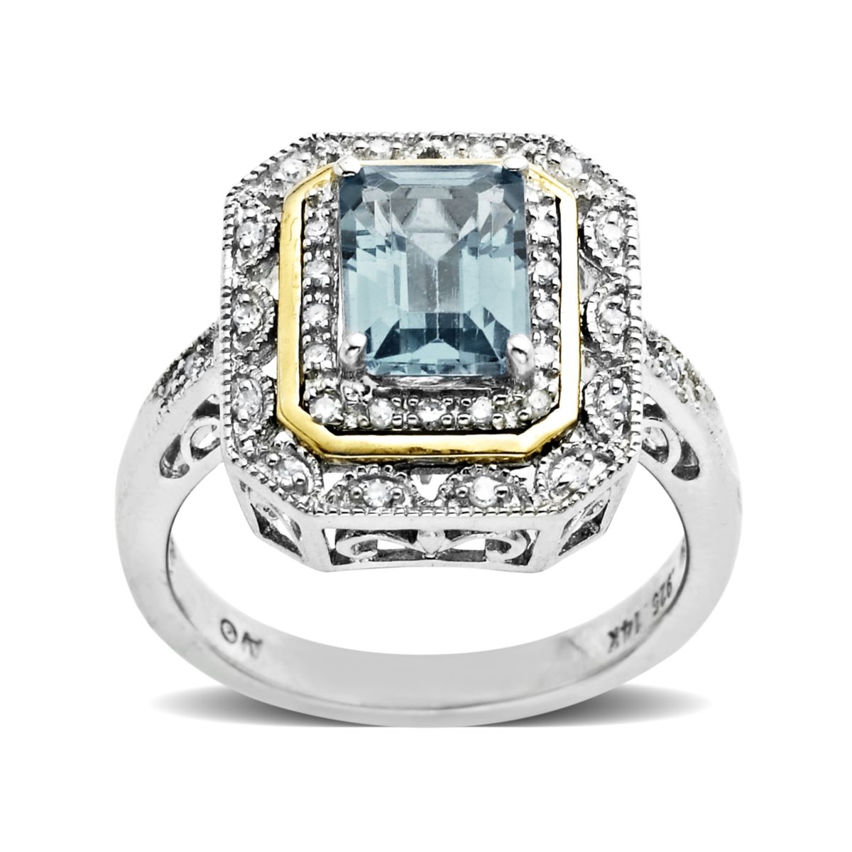 Sterling Silver and 14k Yellow Gold Blue Topaz Ring, Size 7