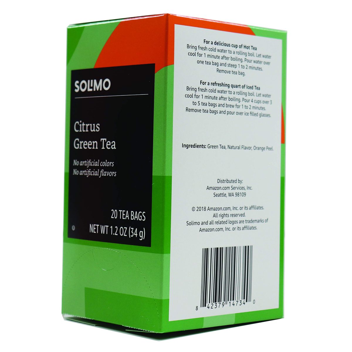 Amazon Brand - Solimo Citrus Green Tea Bags, 20 Count
