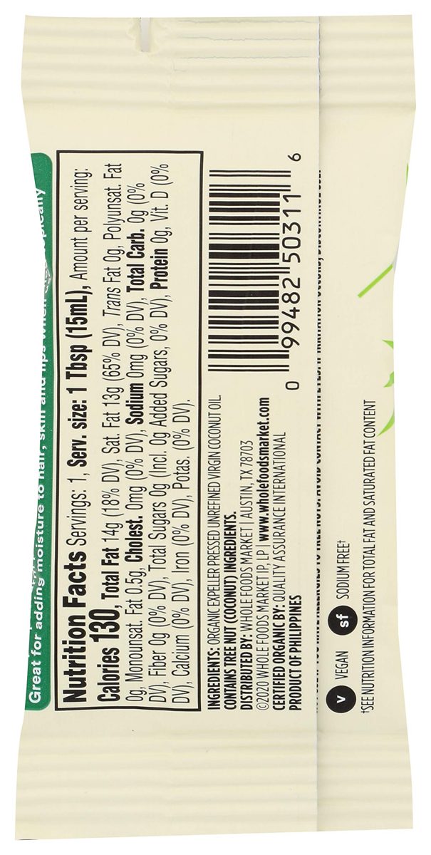 365 by Whole Foods Market, Organic Virgin Coconut Oil, Expeller Pressed (Single Serve Travel Size Packets), 0.5 Fl Oz