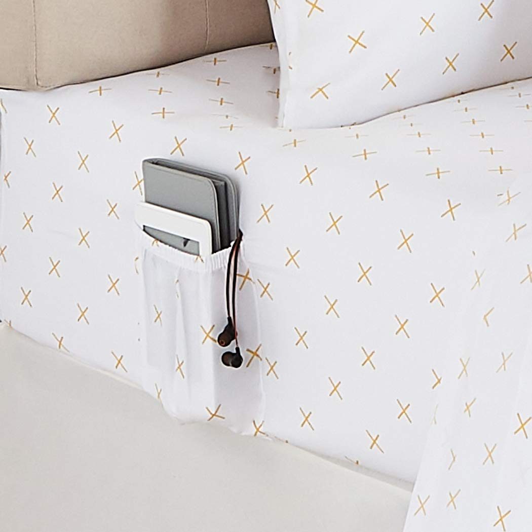 AmazonBasics College Dorm Bed-in-a-Bag with Elastic Storage Pockets - Full/Queen, Gold X's