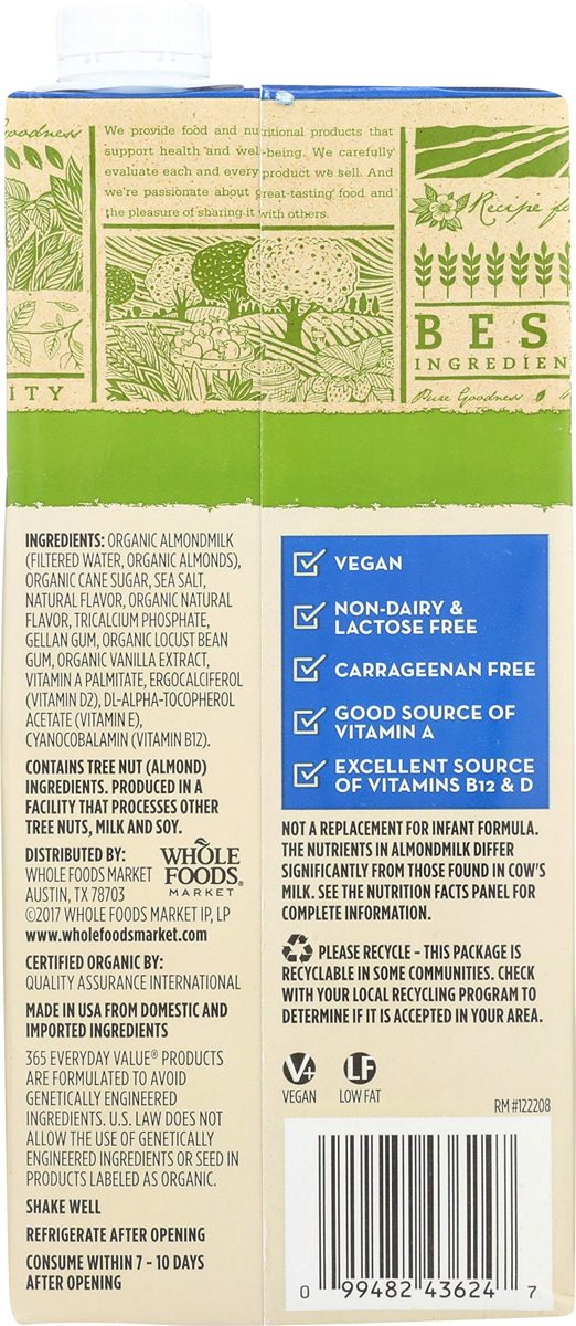 365 by Whole Foods Market, Organic Shelf-Stable Almondmilk, Vanilla, 32 Fl Oz
