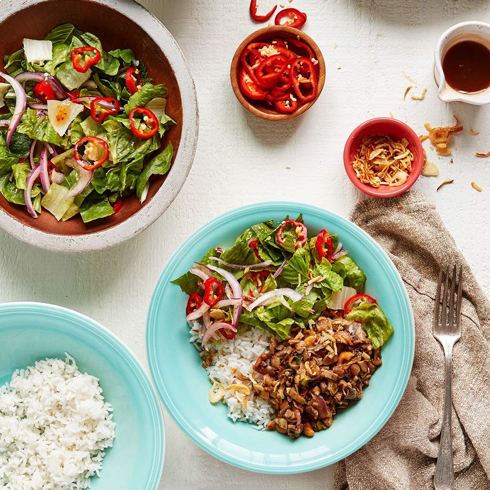 Amazon Meal Kits, Mushroom Rice Bowl with Romaine Lettuce & Mint Salad