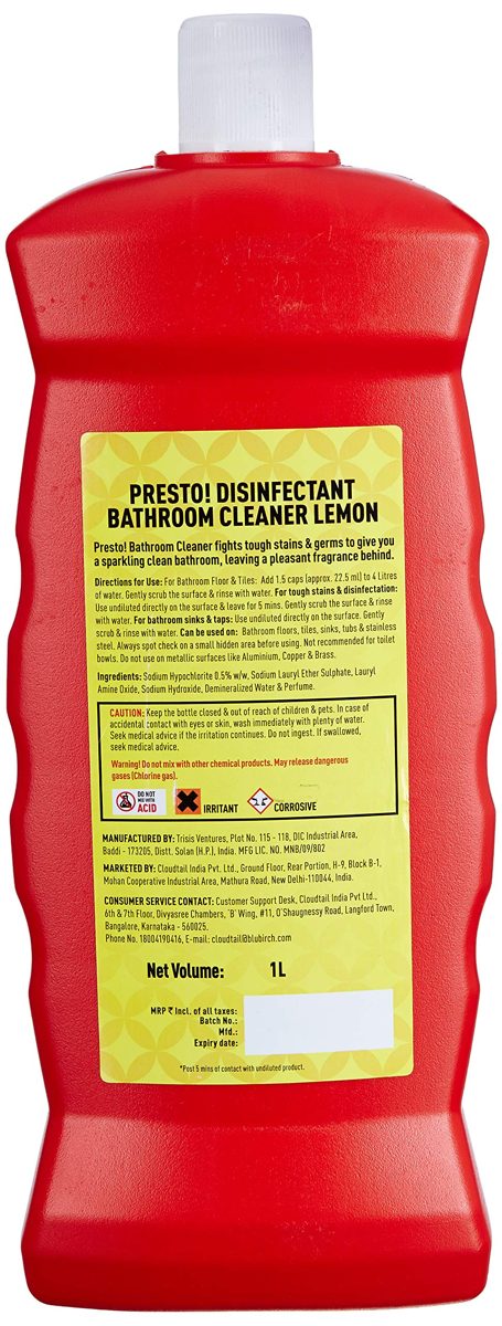 Amazon Brand - Presto! Disinfectant Bathroom Cleaner - 1 L (Lemon)