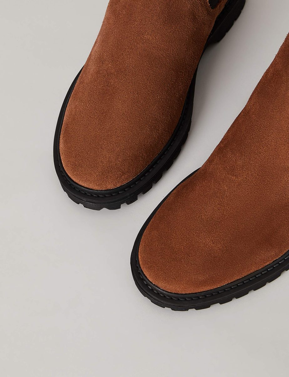 find. Chunky Sole Leather Chelsea Boots, Brown, 4 UK