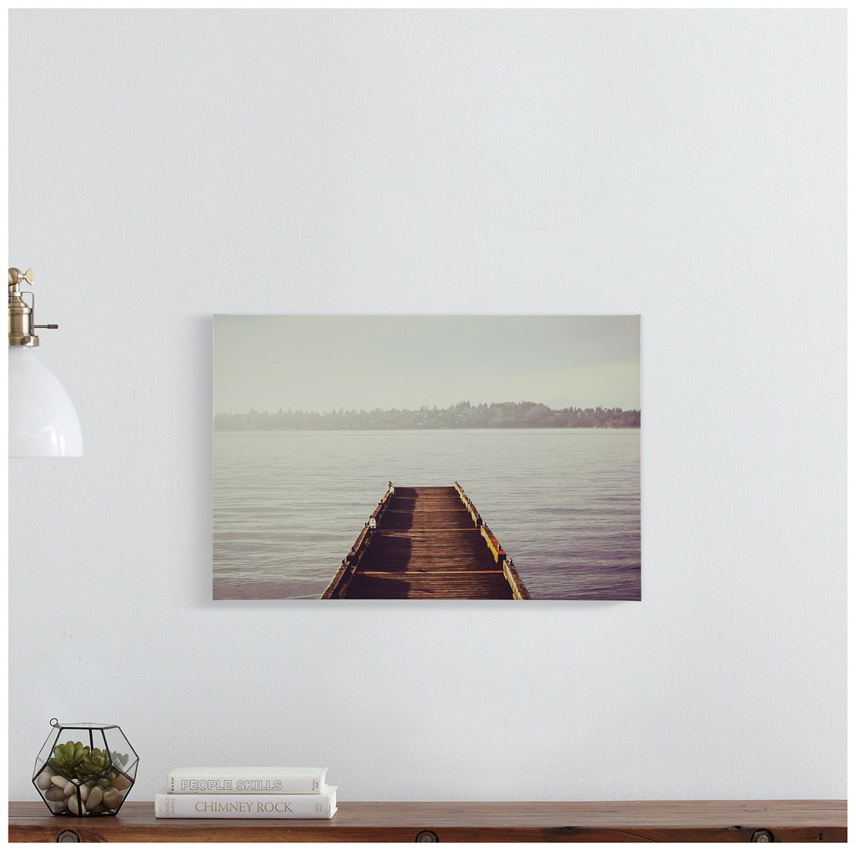 Amazon Brand – Rivet Wooden Dock at The Lake Canvas Print Wall Art, 24" x 16"