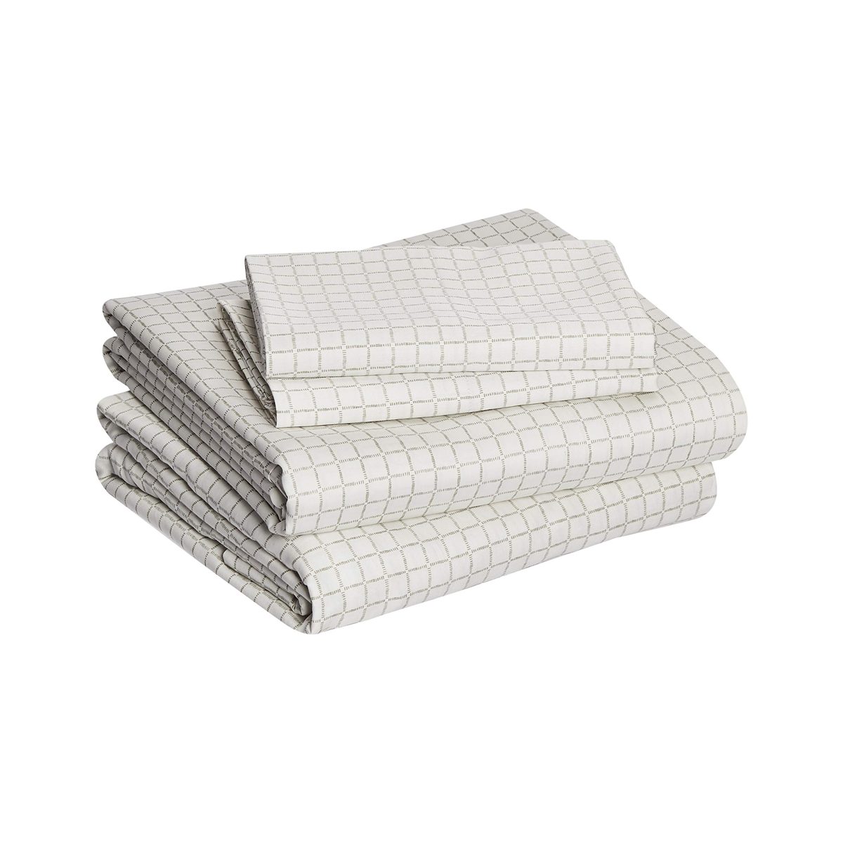 AmazonBasics Super-Soft Cotton Sheet Set - Queen, Grey Grid