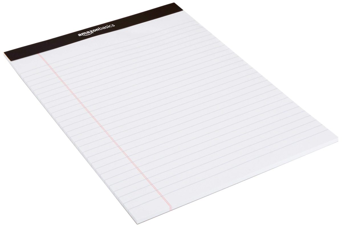 AmazonBasics Legal/Wide Ruled 8-1/2 by 11-3/4 Legal Pad - White (50 sheets per pad, 12 pack) (Renewed)