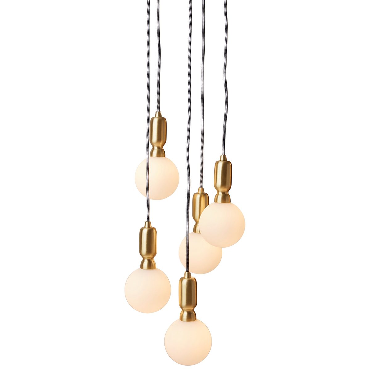 Rivet Diana Mid-Century Modern 5-Globe Ceiling Pendant Chandelier with LED Light Bulbs, 65" Cord, Gold