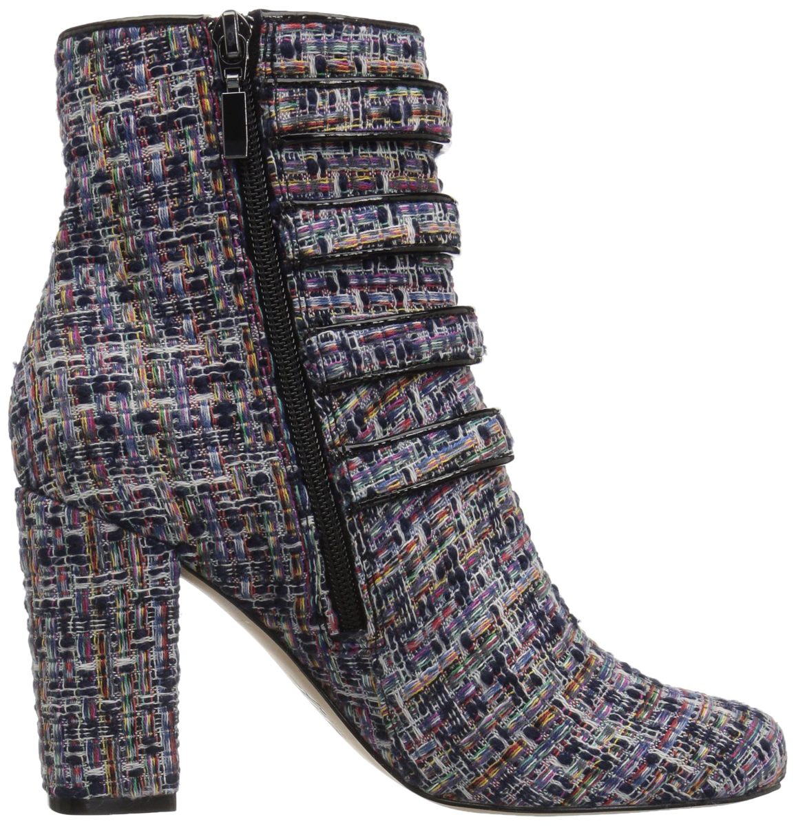 The Fix Amazon Brand Women's Sadie Military-Inspired Four-Strap Ankle Boot with Jewel Buttons, Black Multi, 7 B US