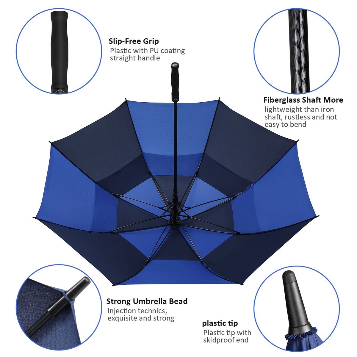 Eono by Amazon - Golf Umbrella 62 Inch Large Oversize Double Canopy Vented Windproof Waterproof Automatic Open Stick Umbrellas for Men and Women Navy/Royal Blue