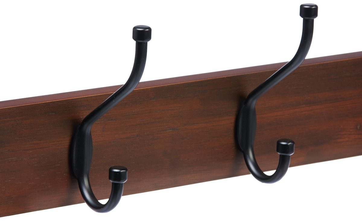 AmazonBasics Wall-Mounted Farmhouse Coat Rack, 5 Standard Hooks, Light Walnut