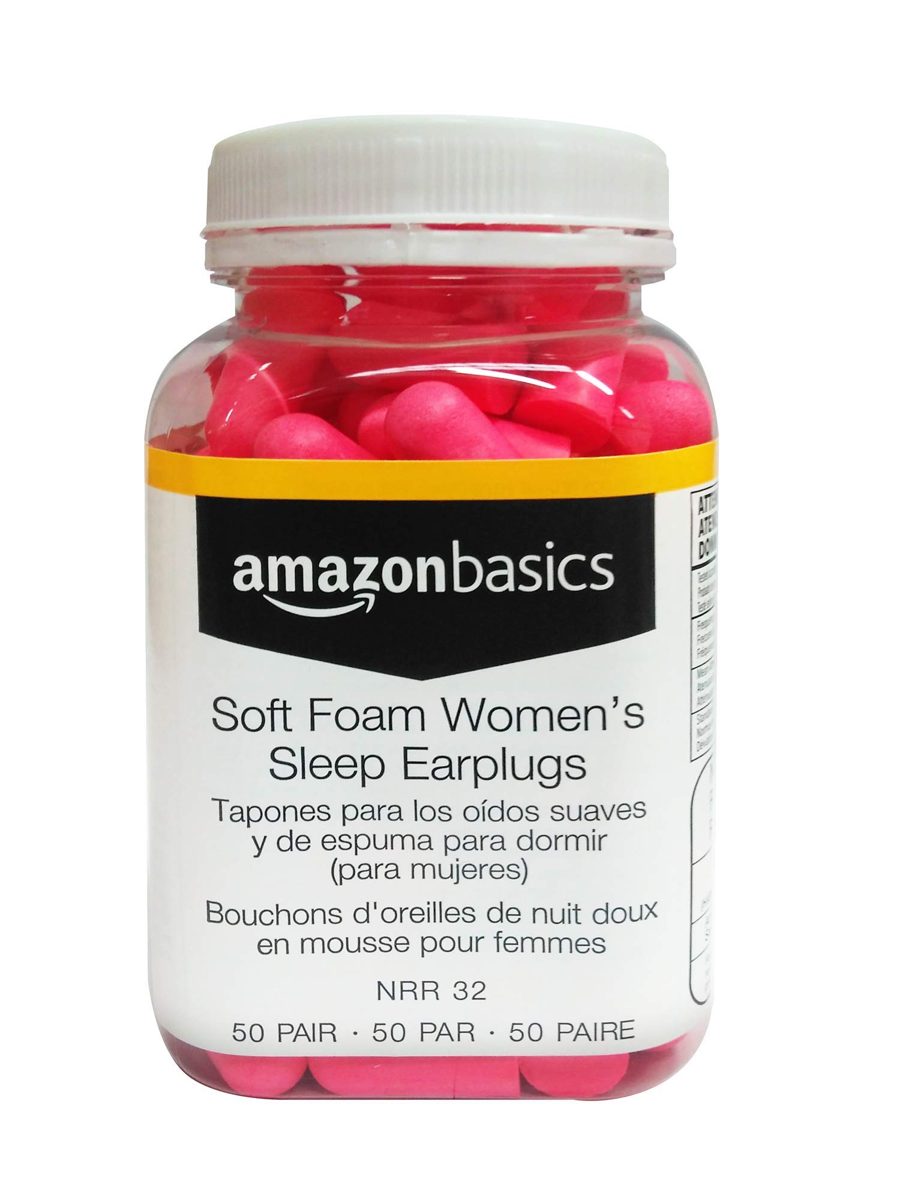 AmazonBasics Soft Foam Women's Sleep Earplugs, NRR 32dB, 50-Pair