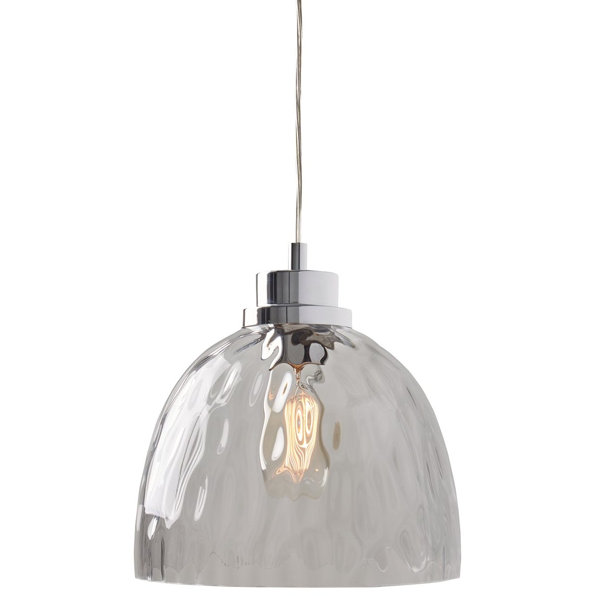 Amazon Brand – Rivet Glass Bowl Pendant Lamp, Modern Textured, W/Bulb, 13"-60"H, Chrome