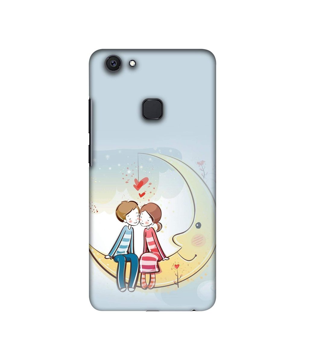 Amazon Brand - Solimo Designer Couple Sitting On Moon 3D Printed Hard Back Case Mobile Cover for Vivo V7 Plus