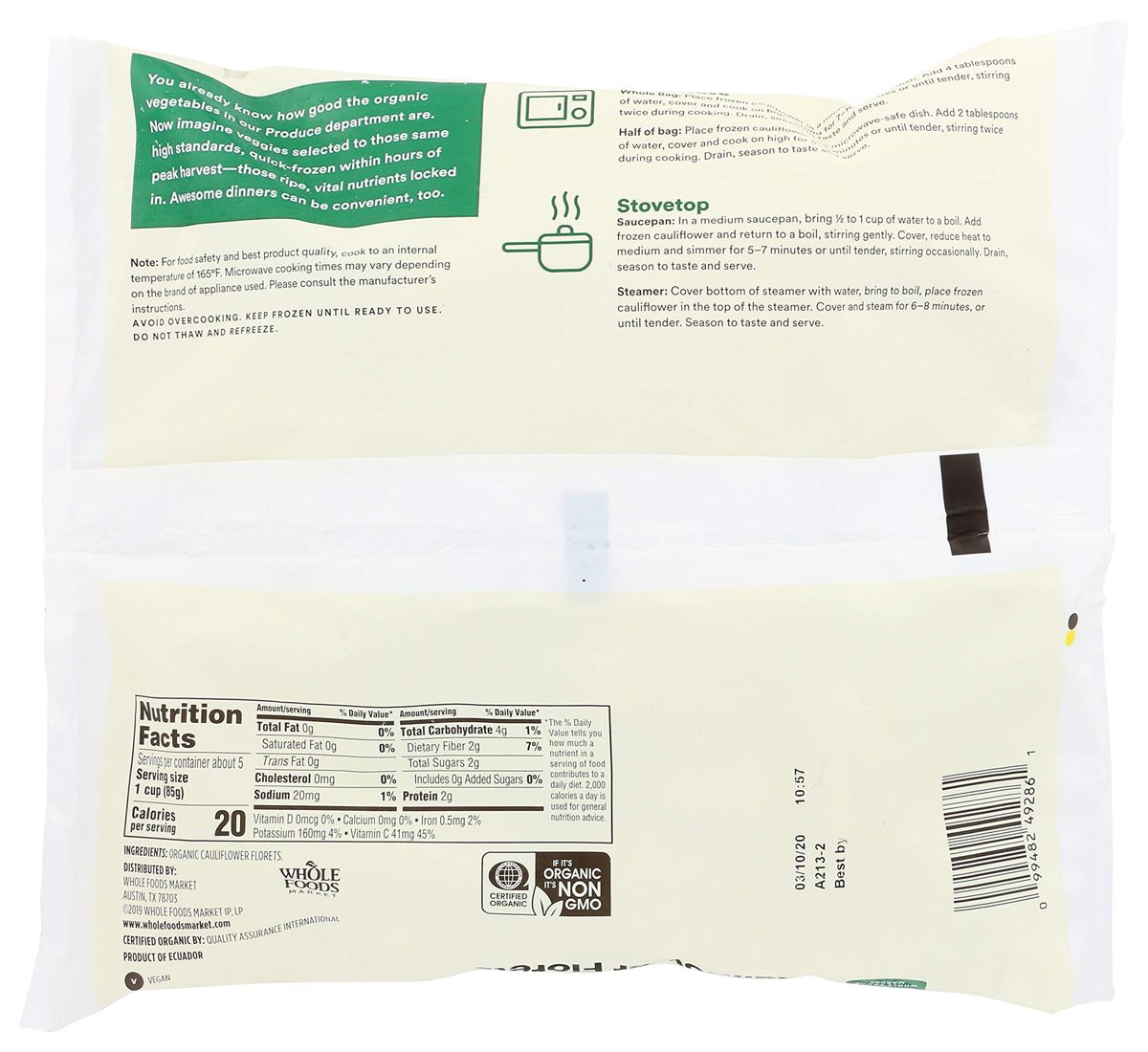 365 by Whole Foods Market, Organic Cauliflower Florets, 16 Ounce (Frozen)