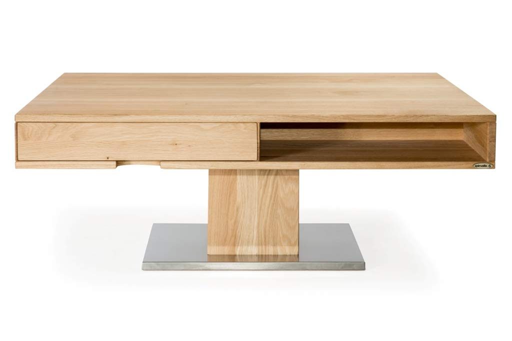 Amazon Brand - Alkove Hayes Solid Wood 2-Drawer Coffee Table with additional Storage Compartments, 110 x 70 x 44cm, Wild Oak/Metal Base