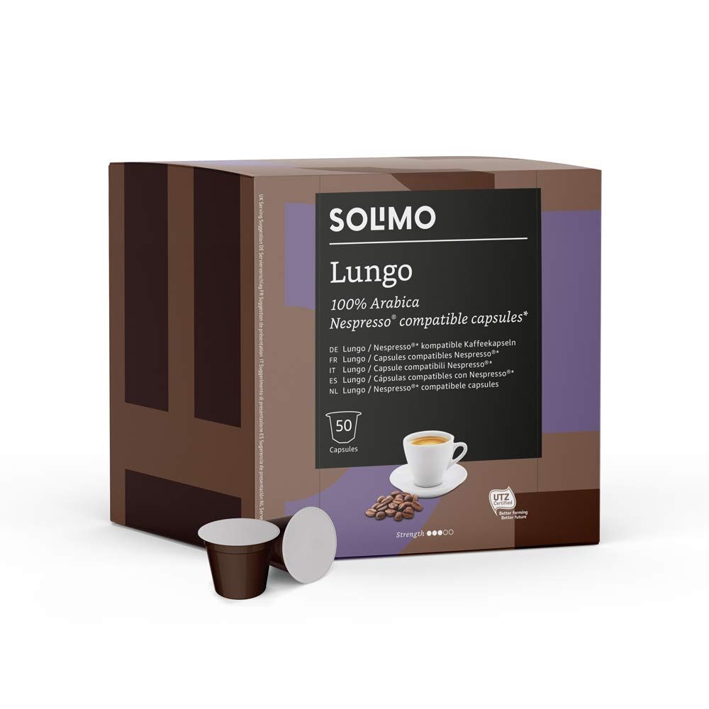 Amazon Brand Solimo Nespresso Compatible Lungo capsules- UTZ certified, 100 capsules (2 x 50)