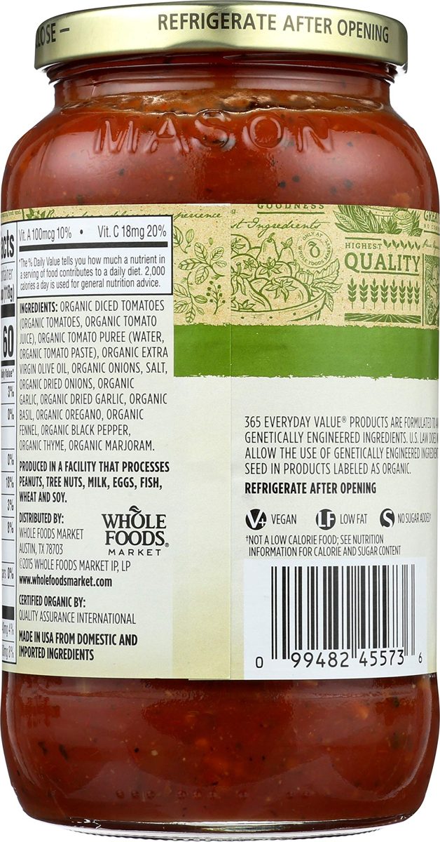 365 Everyday Value, Organic Italian Herb Pasta Sauce, 25 oz
