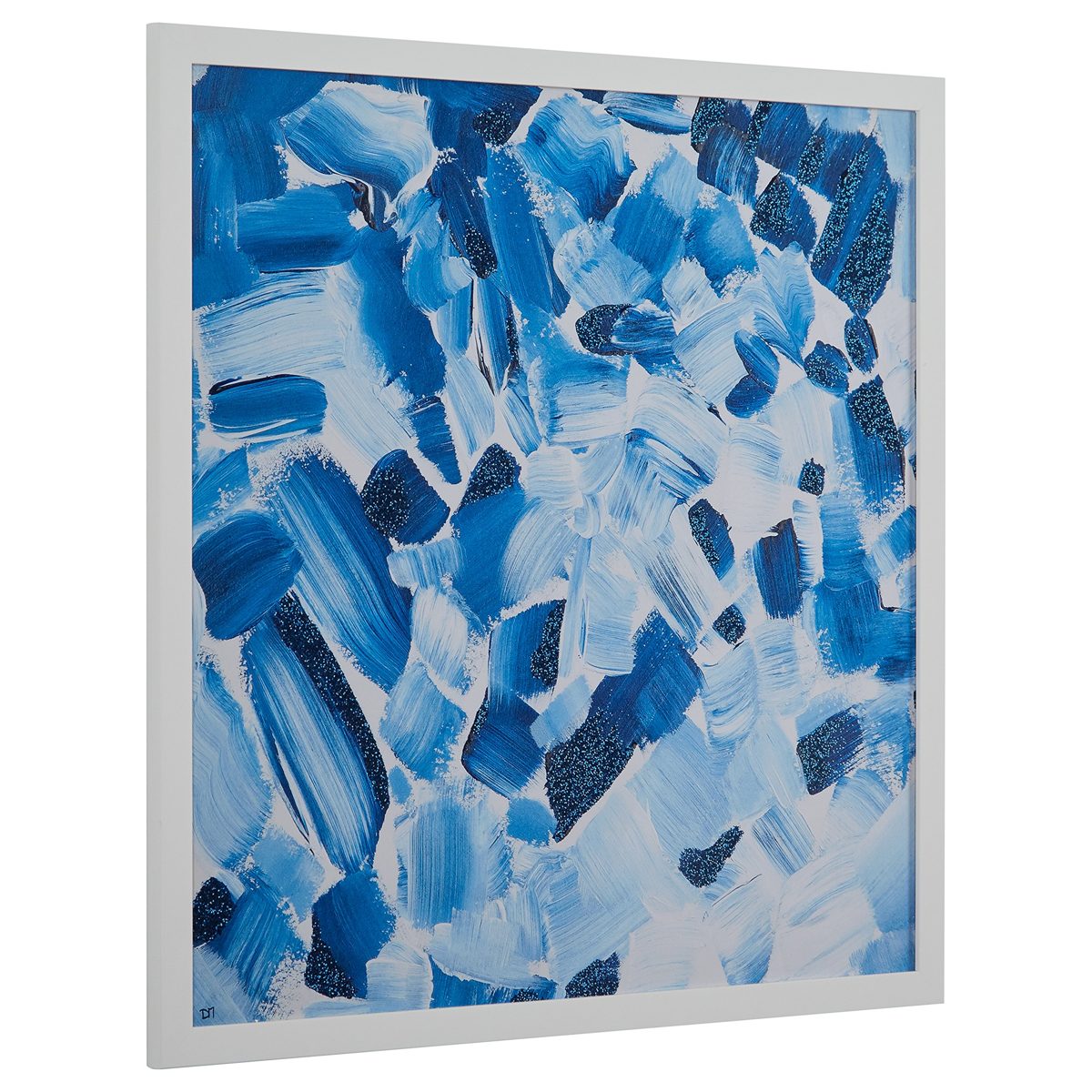 Amazon Brand – Stone & Beam Abstract Hues of Blue, White Wood Frame, 32" x 32"