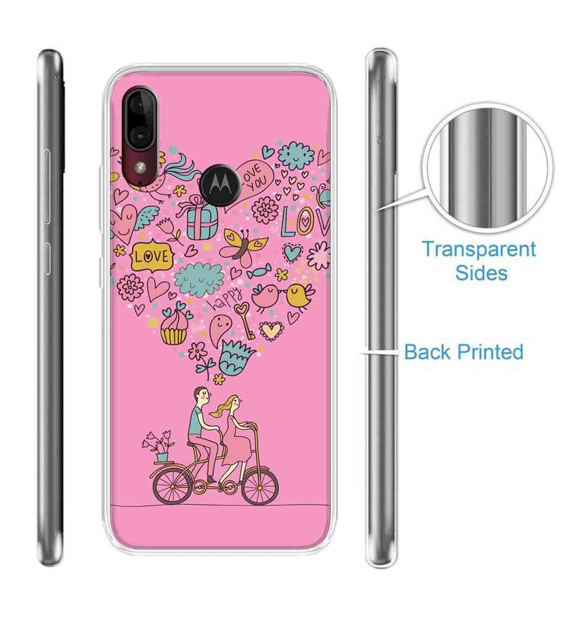 Amazon Brand - Solimo Designer Multicolor Happy Love Pink Pattern Printed Soft Back Case Mobile Cover for Motorola Moto E6s / Motorola Moto E6 Plus