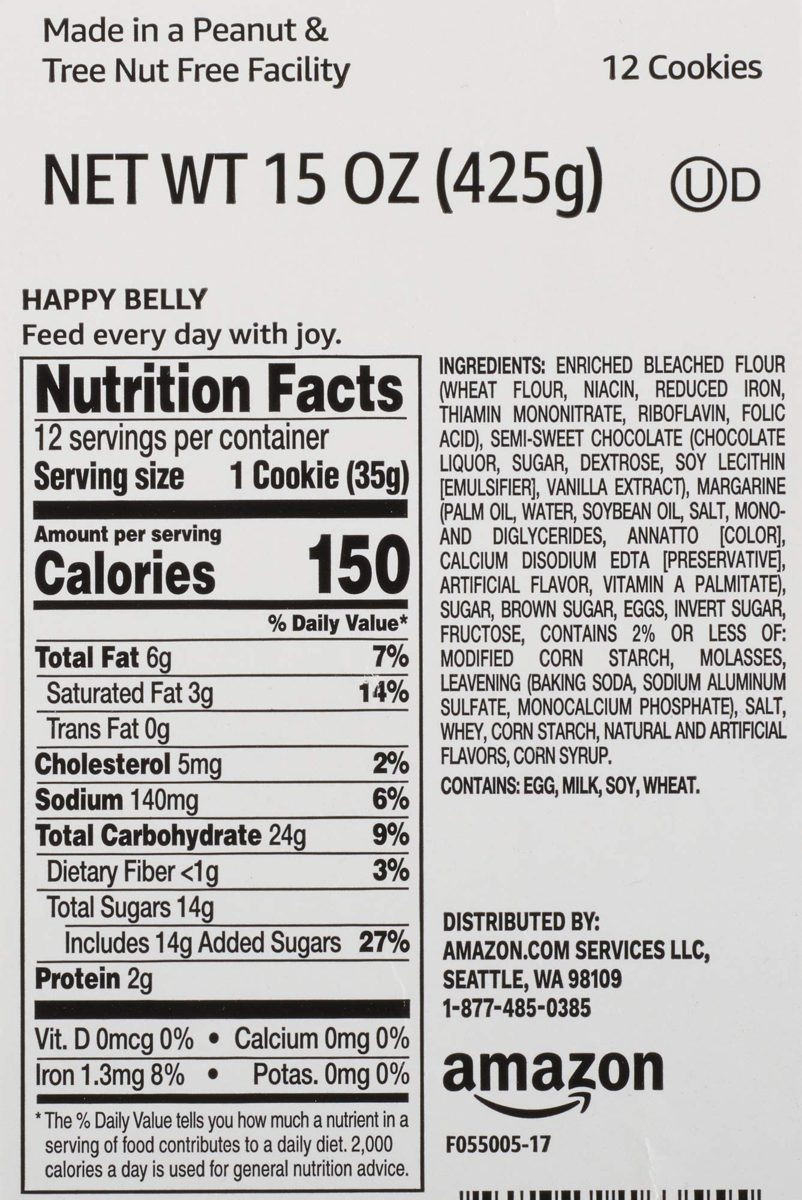 Amazon Brand - Happy Belly Chocolate Chunk Cookie 12 CT 15 OZ - Frozen