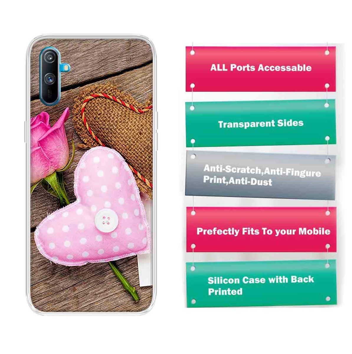 Amazon Brand - Solimo Designer Multicolor Pink Flower Heart Design Printed Soft Back Case Mobile Cover for Realme C3