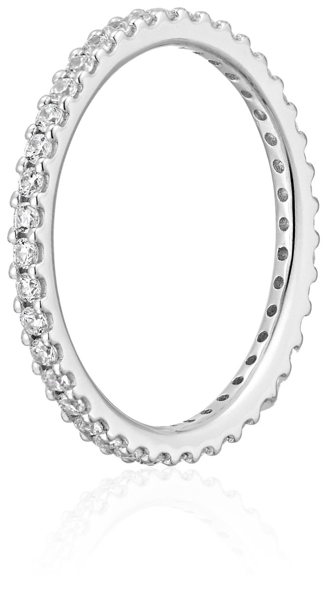 Platinum-Plated Sterling Silver All-Around Band Ring set with Round Swarovski Zirconia (1/2 cttw), Size 8
