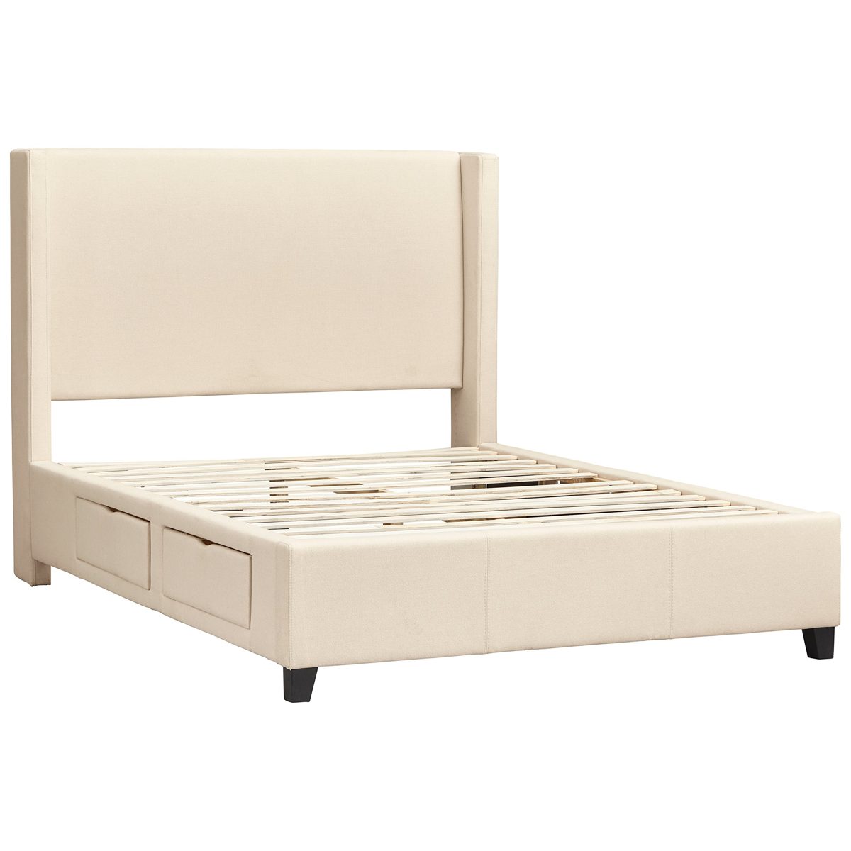 Stone & Beam Clifton Modern Upholstered Queen Bed with Storage Drawers, 69.5"W, Cream