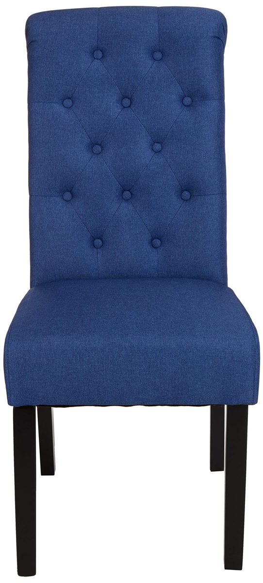 AmazonBasics Classic Fabric Tufted Dining Chair with Wooden Legs - Set of 2, Blue