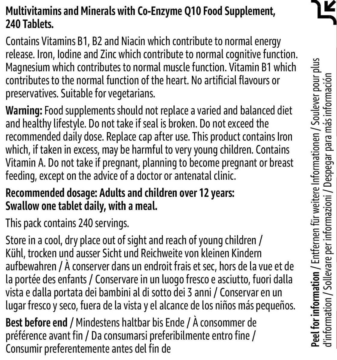 Amazon Brand - Solimo 50+ Multivitamins and Minerals with Co-Enzyme Q10 Food Supplement, 240 Tablets
