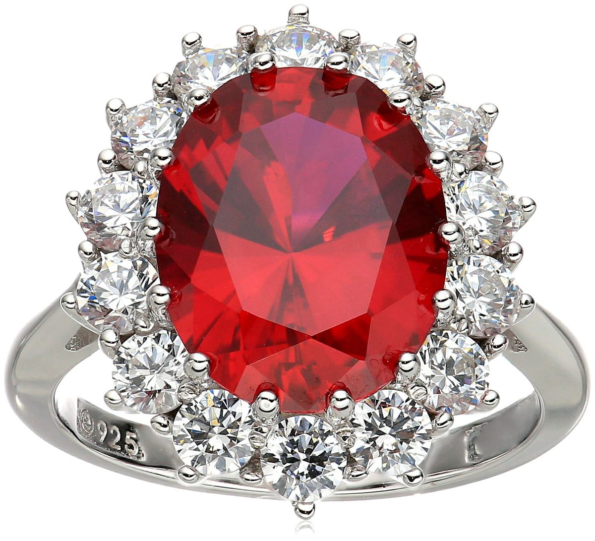 Platinum-Plated Sterling Silver Created Ruby with Swarovski Accent Ring, Size 7