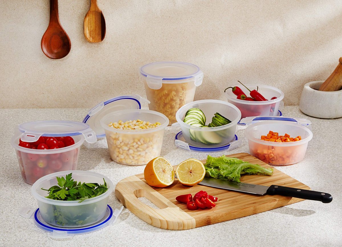 (Renewed) Amazon Brand - Solimo Plastic Kitchen Storage Container Set, 7-Pieces, Blue