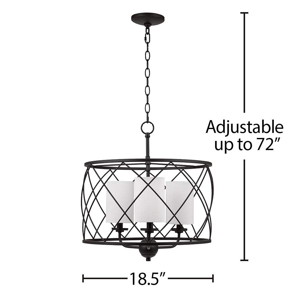 Amazon Brand – Stone & Beam Industrial Metal Chandelier Pendant with Off-White Shades, LED Light Bulbs Included - 18.5 x 18.5 x 21.25 Inches, Dark Bronze