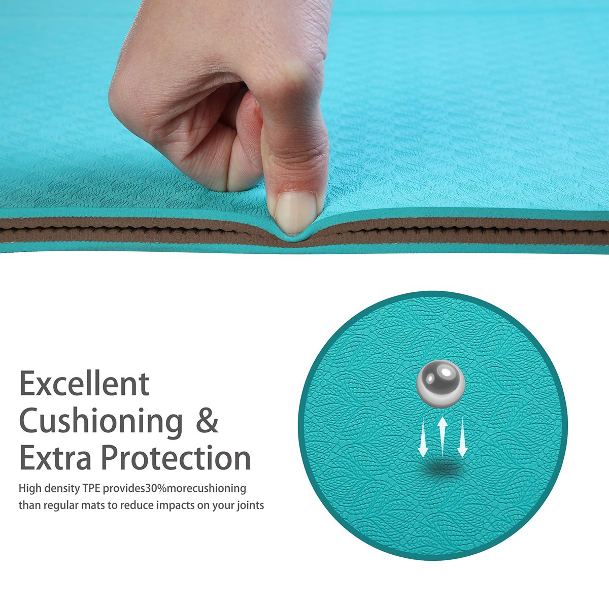UMI. by Amazon - Eco Yoga Mat Extra Large Non-Slip Pilates Mat Thick TPE Workout Exercise Mat with Free Carry Strap for Home Gym Use (Cyan+Brown) 1830×800×6mm