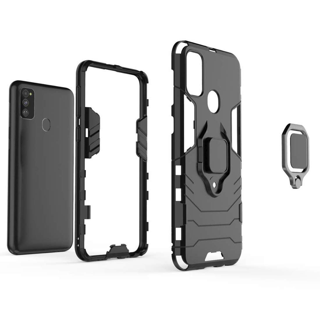 Amazon Brand - Solimo Kickstand Mobile Cover (360° Rotating Ring Holder) for Samsung Galaxy M21 / M30s (Black)