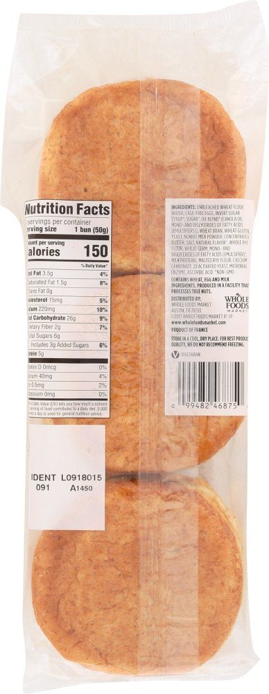 Whole Foods Market Brioche Wheat Hamburger Buns, 6 Ct