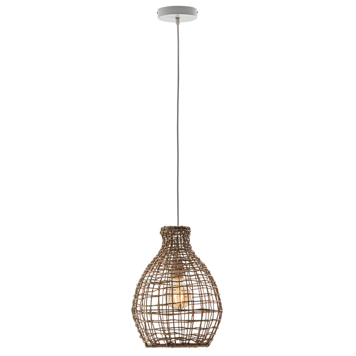 Rivet Modern Jute Round Shade Pendant with Bulb, 87"H, Natural