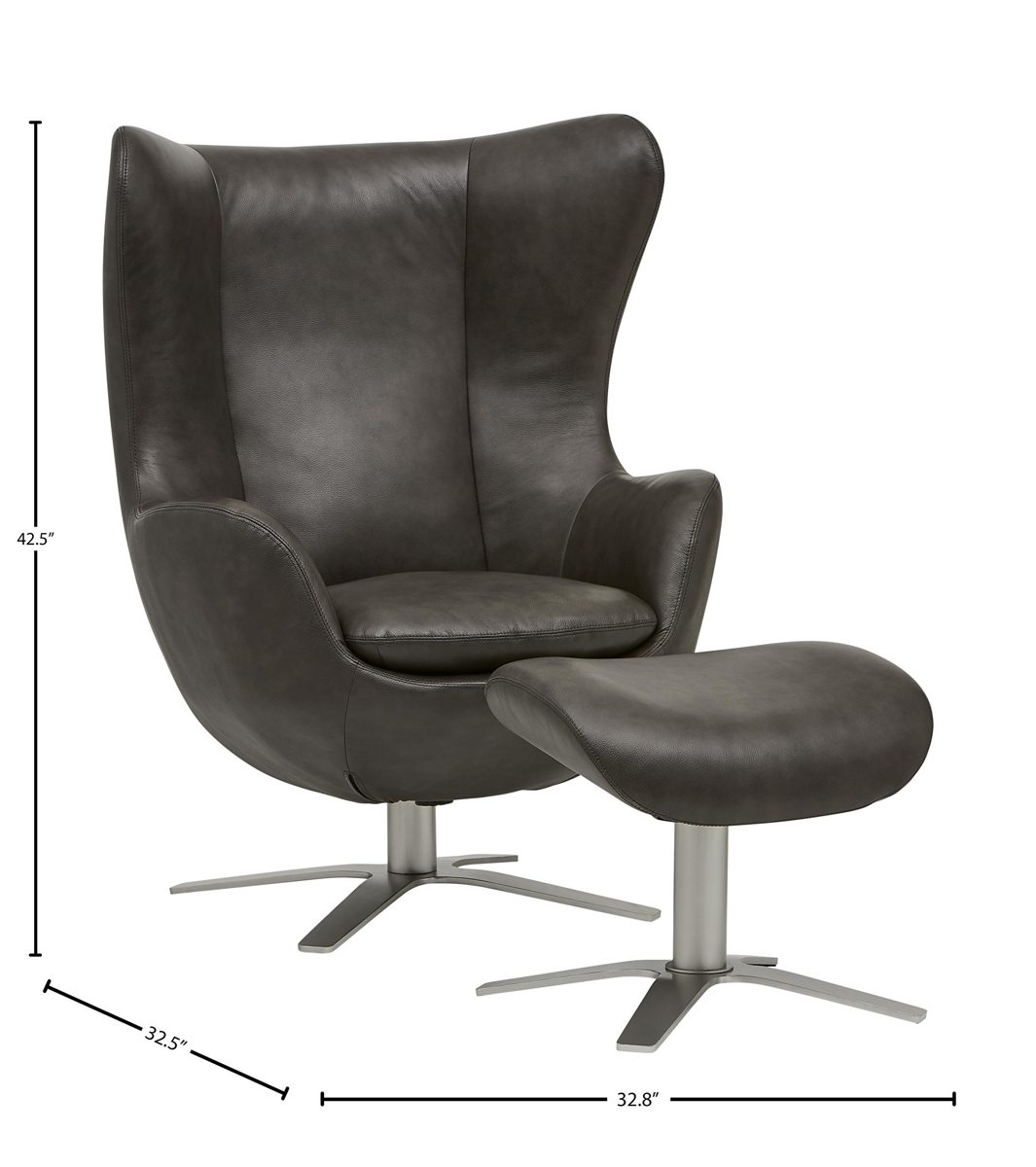 Rivet Jackson Leather Swivel Chair and Ottoman,