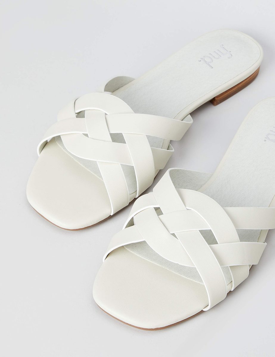 find. Women's Lattice Strap Mule Open Toe Sandals, Elfenbein Off White Croc, 2