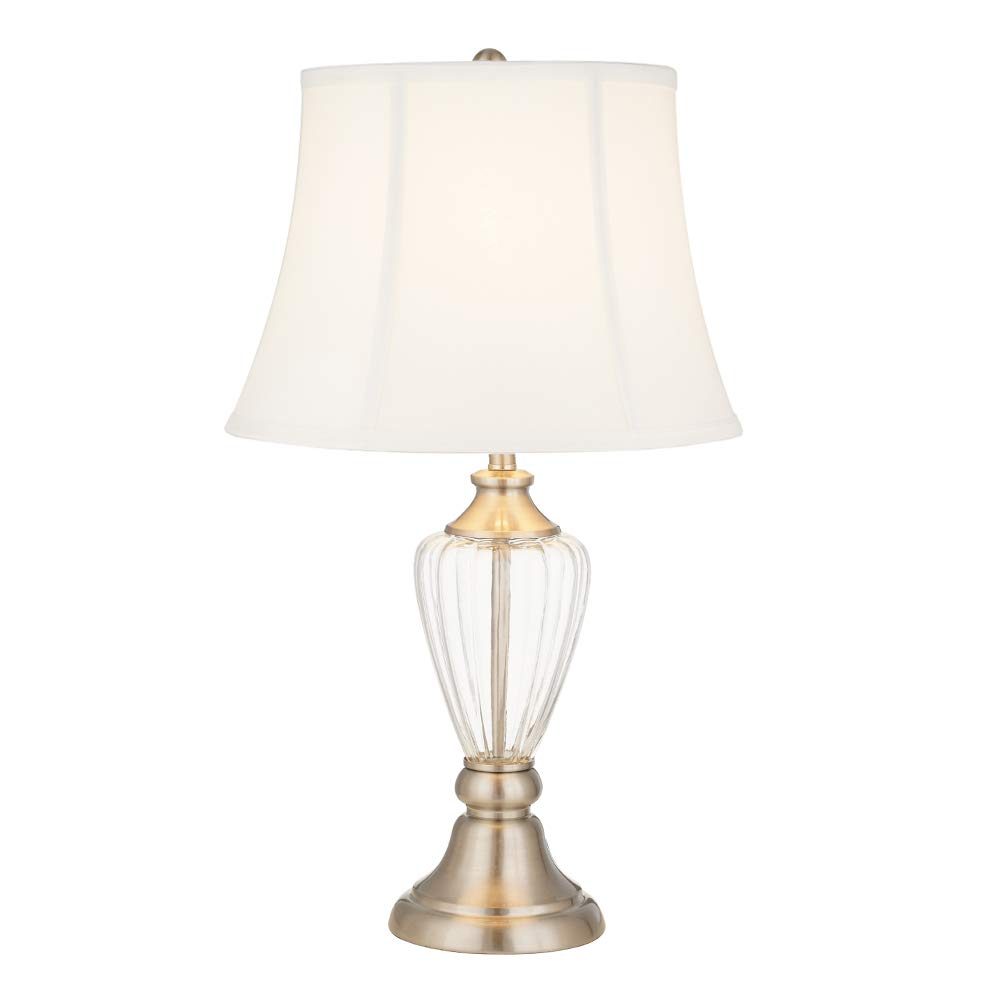 Amazon Brand – Ravenna Home Living Room Table Lamp With LED Light Bulb - 24.25 Inches, Brushed Nickel With Clear Glass