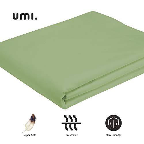 UMI 100% cotton plain sateen quality flat sheet (double, sage).