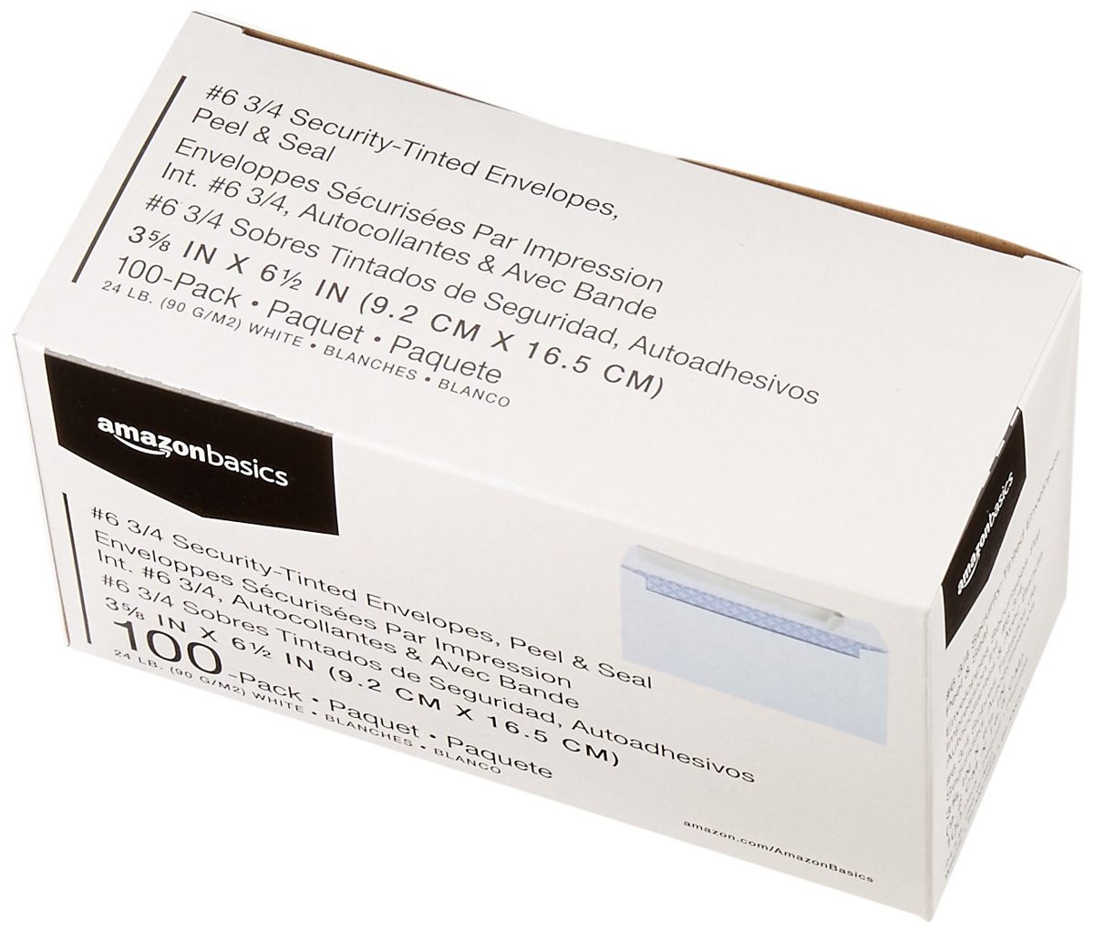 AmazonBasics #6 3/4 Security-Tinted Envelope, Peel & Seal 100-Pack